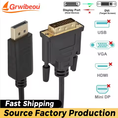 DisplayPort DP To DVI Cable Adapter Conversion Cable for Desktop Laptop PC TV Dell Asus Monitor Proj
