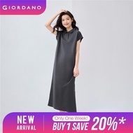 GIORDANO Women Dresses 100% Cotton Sweat Polo Dresses Side Vent Short Cap Sleeve Soft Simple Fashion