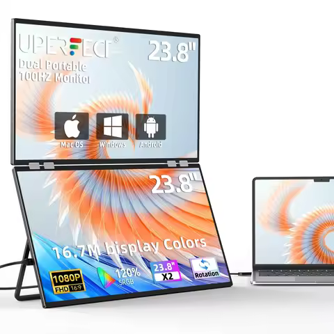 UPERFECT 23.8" 100Hz Dual Portable Monitor 120% sRGB 360°Adjustable Dual Stacked Folding Monitor (Wi