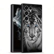 1pc Creative Bold Blue Tiger Eye Pattern Straight Edge Liquid Silicone Phone Case, Compatible With G
