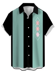 Mens Floral Print Bowling Shirts Short Sleeve Casual Button Down Loose Beach Shirts Bowling Green Sq