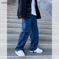 5 LINHUA Men Wide Leg Jeans Mens Spring Cargo Pants Hip Hop Streetwear New Loose Straight Baggy Den