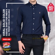 Baju Hype Lelaki Original | Solid Color Casual Shirt for Men | Button Down Collar Long Sleeve