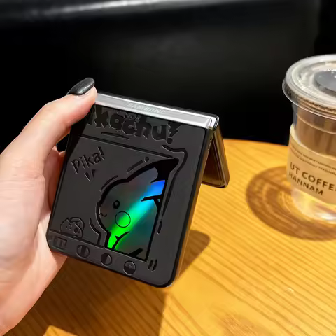 Newest Cartoon Pikachu Leather Phone Case For Samsung Galaxy Z Flip 7 6 5 4 Flip7 Flip6 Flip5 Flip4 