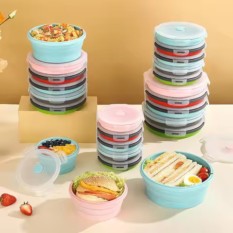 Collapsible Food Storage Container with Lid Portable Silicone Food Container Microwave Freezer Safe 