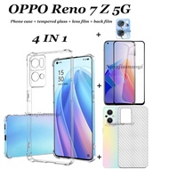 4in1 For OPPO Reno 7z 5G / Reno 7 / 7SE / 7PRO/Reno8 Z Clear Phone Case Reno 4 / 5 Reno 6 / 6z Clear Phone Case + Glass Glass + Back + Lens Film