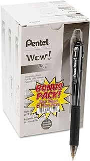 Pentel Bk440aswus Wow! Retractable Ballpoint Pen, 1Mm, Black Barrel, Black Ink, 36/Pack