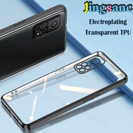 Jingsanc Transparent Casing For Xiaomi Mi 10T 5G/Mi 10T Pro 5G Phone Case Soft Silicone TPU Electroplating Clear Lens Protection Back Cover