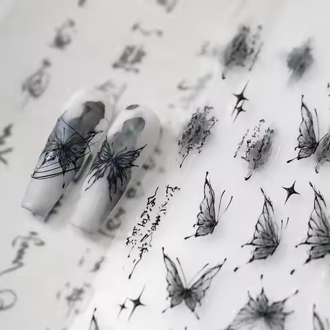 3D Embossed Butterfly Nail Art Stickers Decals Self-Adhesive Nail Stickers 5D Black Butterfly Nail S