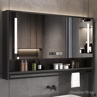 （Ready stock）Solid Wood Smart Bathroom Mirror Cabinet with Light Defogging Bathroom Bathroom Mirror Wall-Mounted Bathroom Mirror with Shelf