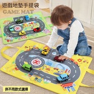 A1 - (藍色) 玩具車地圖袋 兒童遊戲墊玩具手提袋 隨身攜帶 停車場景地墊