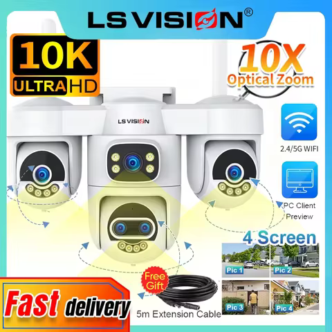LS VISION 20MP Outdoors Wifi Camera 3/4 Screens Security 2.4/5G PTZ IP Camera 10X Optical Zoom Human