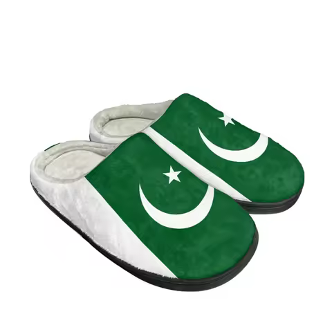 Pakistani Flag Women Indoor Flat Slippers Winter Warm Cozy Footwear Couples Home Non-Slip Casual Cot
