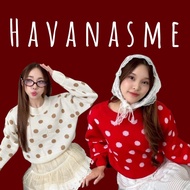 Havanas Polka Dot Knitted Long-Sleeved Shirt Sweater Crop Top Very Cute.