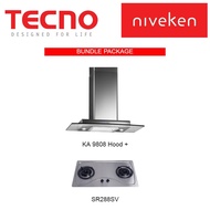 (HOOD + HOB) Tecno KA 9808 High Line Glass Chimney Cooker Hood + Tecno SR288SV 2-Burner 90cm Stainless Cooker Hob