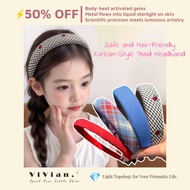 [ViVian.l] Headband Span Kanak-Kanak Corak Kotak-Kotak Manis | Mahkota Tinggi & Selesa | Untuk Tekan