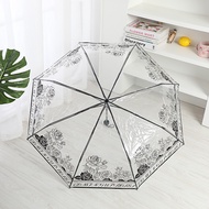 French Retro Dual-use Umbrella High Aesthetic Floral UV Protection Automatic Folding Transparent Umb