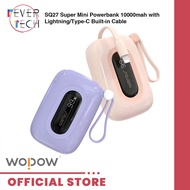 WOPOW SQ27 Super Mini Powerbank: Compact &amp; Sleek, 10000mAh Capacity, LlGHT-NlNG/Type-C Built-in Cable