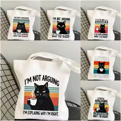 1pc I'm Not Anguing Funny Cat Canvas Shoulder Bag Spacious Tote Bag for Shopping Work School or Trav