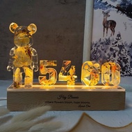 浪漫璀璨 永生花漾數字與暴力熊造型LED小夜燈 客製化雕刻燈座