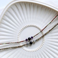 大黑曜石+紫水晶 五色線手環 極細 金剛結 幸運繩 生活中的守護石