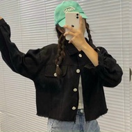Áo khoác nữ croptop dài tay dáng ngắn lai rách chất kaki jean hàng Quảng Châu cao cấp SIANDO AK05