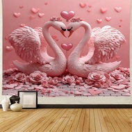 Beautiful Pink Swan Valentine's Day Landscape Wall Decoration Tapestry Background Cloth Polyester Ta