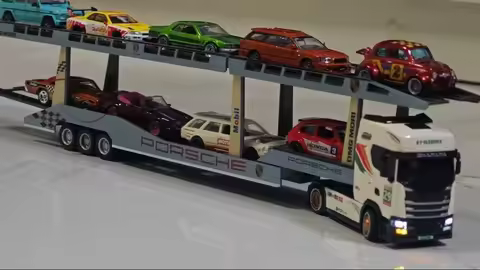 1/64Double-Deck Car Transporter Trailer for Wen NanFeng Scania & MINI GT& Maisto Truck Heads Custom 
