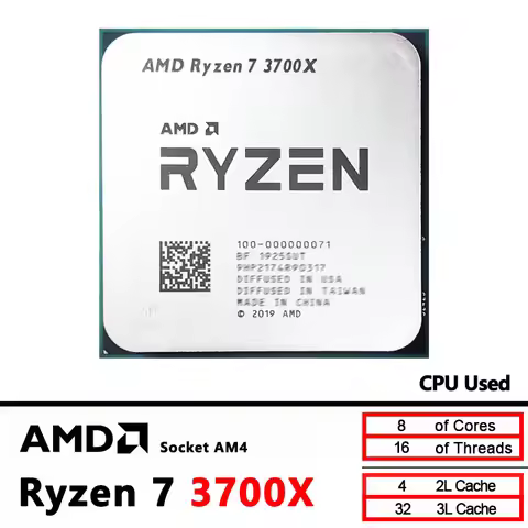 AMD Used Ryzen 7 3700X R7 3700X 3.6 GHz 65W 7NM L3=32M 100-000000071 Socket AM4