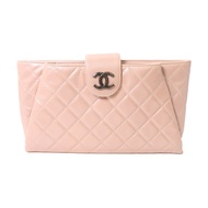 CHANEL 菱格牛皮皮革Clutch Bag銀扣手拿包粉紅色