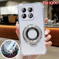 For iQOO Neo 10 Z10 Turbo Pro 5G Phone Case Magnetic Stand Holder Transparent Clear Casing Shockproo