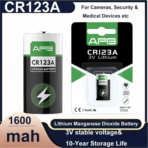 APB CR123A 3V Lithium Battery 2-10PCS 1600mAh for Camera, Flashlight, Alarm | Compatible with CR1734