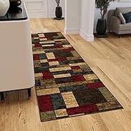 Ottomanson Ottohome Collection Non-Slip Rubberback Boxes Design 3x10 Indoor Runner Rug, 2'7" x 9'10"