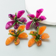 ZA Fresh Colorful Acrylic Flower Earrings Exaggerated Hand-woven Petal Earrings Exaggerated Earrings