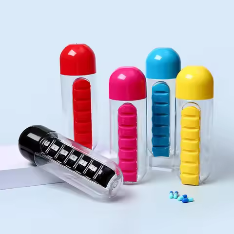 New Hot Weekly Pill Organizer Water Bottle 2 in 1 Large Capacity Portable Medicine Dispenser Outdoor