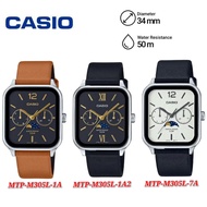 Casio MTP-M305L Series Men Watch Moon Phase Display Analog Quartz Leather Band .