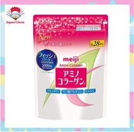 สินค้าฉลากญี่ปุ่น ของแท้ 100 % Meiji Amino Collagen 5,000 mg. เมจิ อะมิโน คอลลาเจนเปปไทด์ ชนิดถุงเติม 196 กรัม  สำหรับ 28 วัน