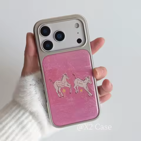 Fashion Dreamy Oil Painting Pink Lines Good Luck Pony Stars Cute Phone Case For iPhone 17 16 15 14 1