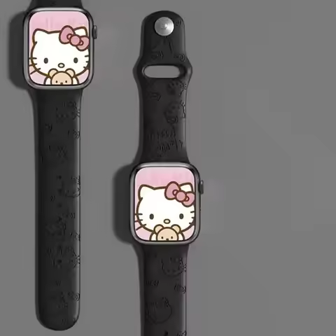Cute Sanrio Hello Kitty Kuromi Cinnamoroll Watch Band for IWatch 9 8 7 6 SE S11 Engraved Silicone Ca