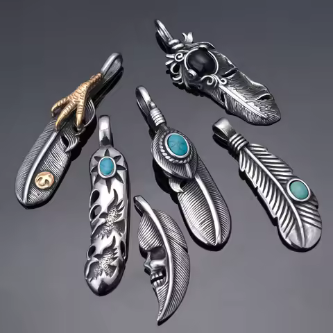 Retro Personality Domineering Feather Shape Collection Styling Stainless Steel Pendant
