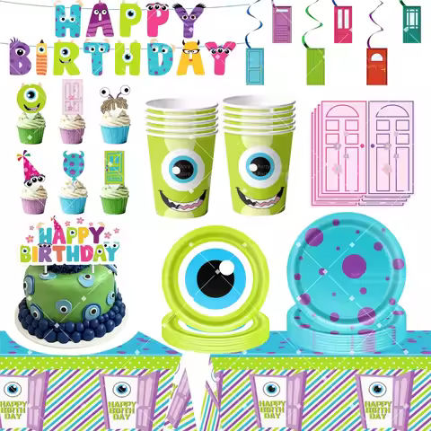 Monster Inc Birthday Party Decoration Tableware Tablecloth Plate Cup Napkin Hanging Banner Cartoon M