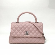 CHANEL CocoHandle中號粉色荔枝牛皮23開銀扣