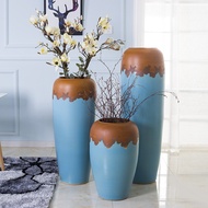 S/🌔Jingdezhen Ceramic Vase Handmade Two-Color Floor Vase Living Room Large Ceramic Vase Three-Piece Set RERK