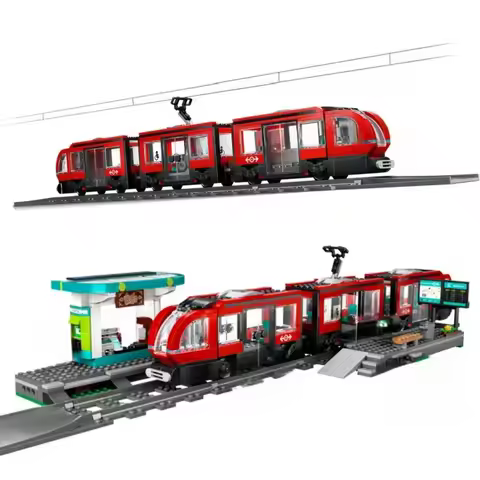 Compatible City Series Building Blocks Downtown Streetcar Station Assembly Model Vehicle Boys High D