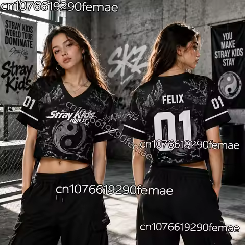 2026 Summer New STRAYKIDS RUN IT Crop T-shirt Music Festival Daily Cosplay Sports Top KPOP Anime Mer