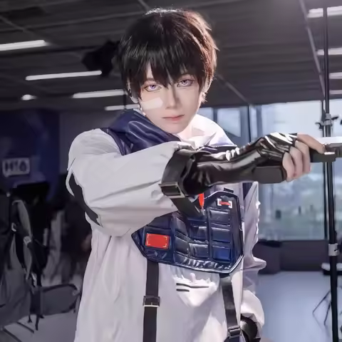 ISO Costume Shooting Games Cosplay White Top Black Pants Wig Full Set Combat Clothes for Men Hallowe
