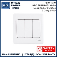 British General (PCWH43W) Neo Slimline, Moulded 10A 10AX Mega Wide Rocker Switches, 3 Gang 2 Way