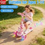 2 in 1 Kids Scooter Balance With Seat 3 Wheels Flash Light Music Adjustable Foldable Skuter Kanak-Ka