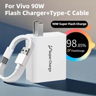 สำหรับ Vivo 90W อะแดปเตอร์เครื่องชาร์จ USB ที่รวดเร็ว + สายเคเบิลชนิด C FlashCharge เข้ากันได้กับ Vi