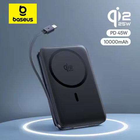 Baseus 10000mAh 45W Power Bank For Qi2.2 25W MagSafe Magnetic Wireless Charging Built-In USB-C Cable